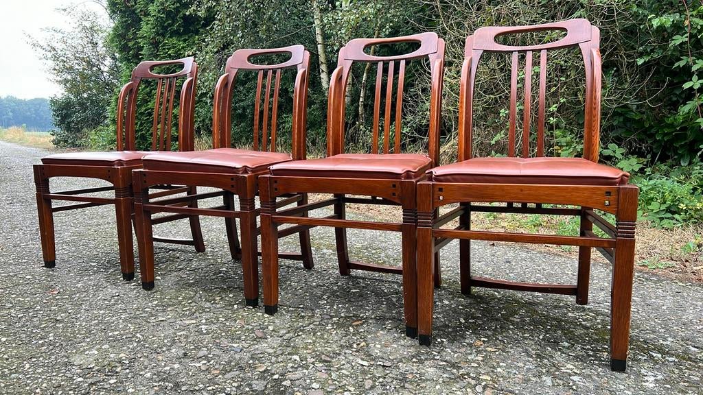 4 Schuitema jugendstil eetkamer stoelen leder, Antiek en Kunst, Antiek | Meubels | Stoelen en Banken, Ophalen