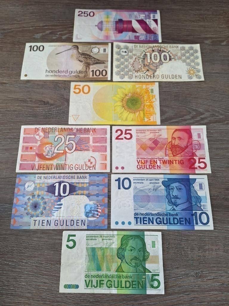 Set guldenbiljetten 5 t/m 250 gulden (9 stuks), Ophalen of Verzenden, 250 gulden