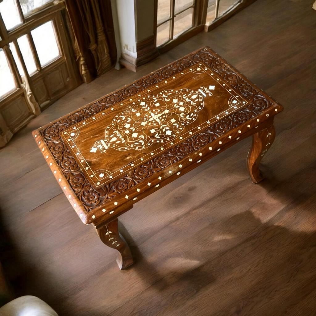 Indisch Teak Bijzettafeltje met Inlegwerk, Ophalen