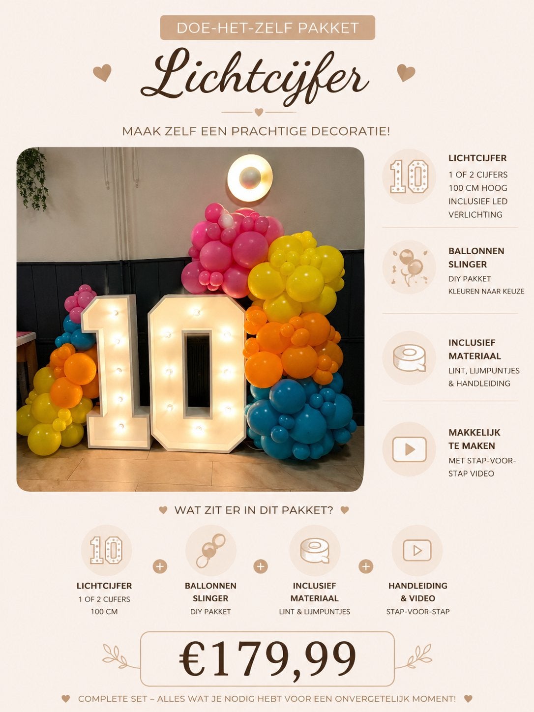 Doe-het-zelf Lichtcijfer met Ballonslinger - Huur, Ophalen, Gebruikt, Versiering, Verjaardag