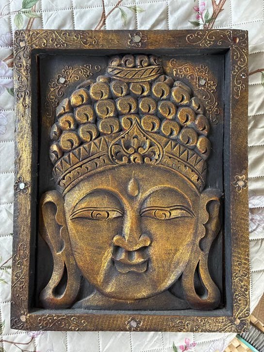 Boeddha wanddecoratie - Handgemaakt reliëf, Gebruikt, Ophalen of Verzenden, Hout, Goud