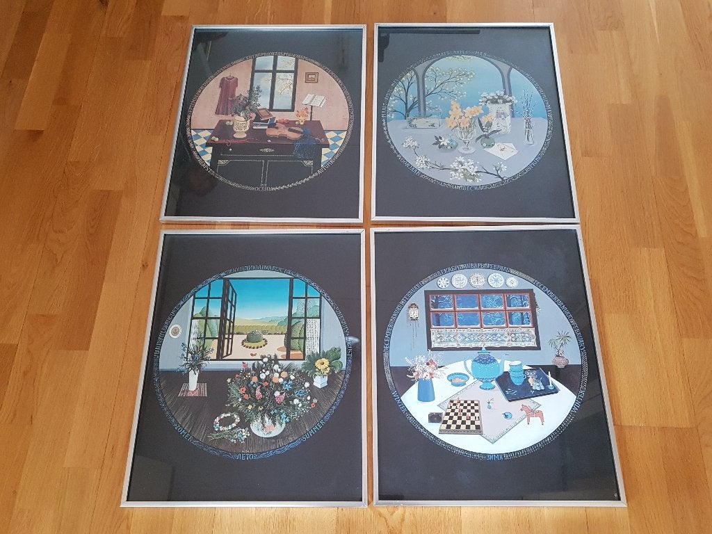 Jaargetijden in 4 Aluminium fotolijsten, Ophalen, Gebruikt, 40 cm, Meerkleurig