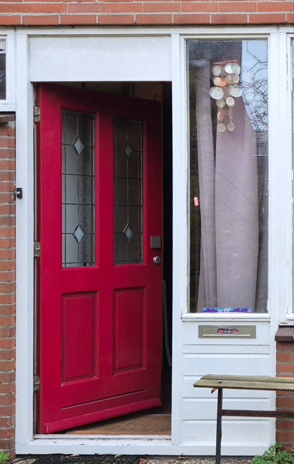 Merbau voordeur met glas in lood - Klassiek en stijlvol, Ophalen, Gebruikt, 80 tot 100 cm, Buitendeur