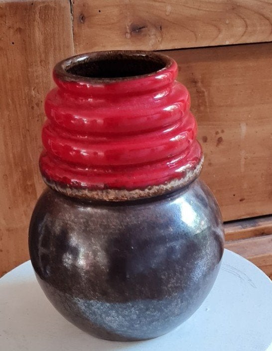 SCHEURIG 269-15, rood/bruine lava vaas, Huis en Inrichting, Woonaccessoires | Vazen, Gebruikt, Overige kleuren, Aardewerk of Porselein