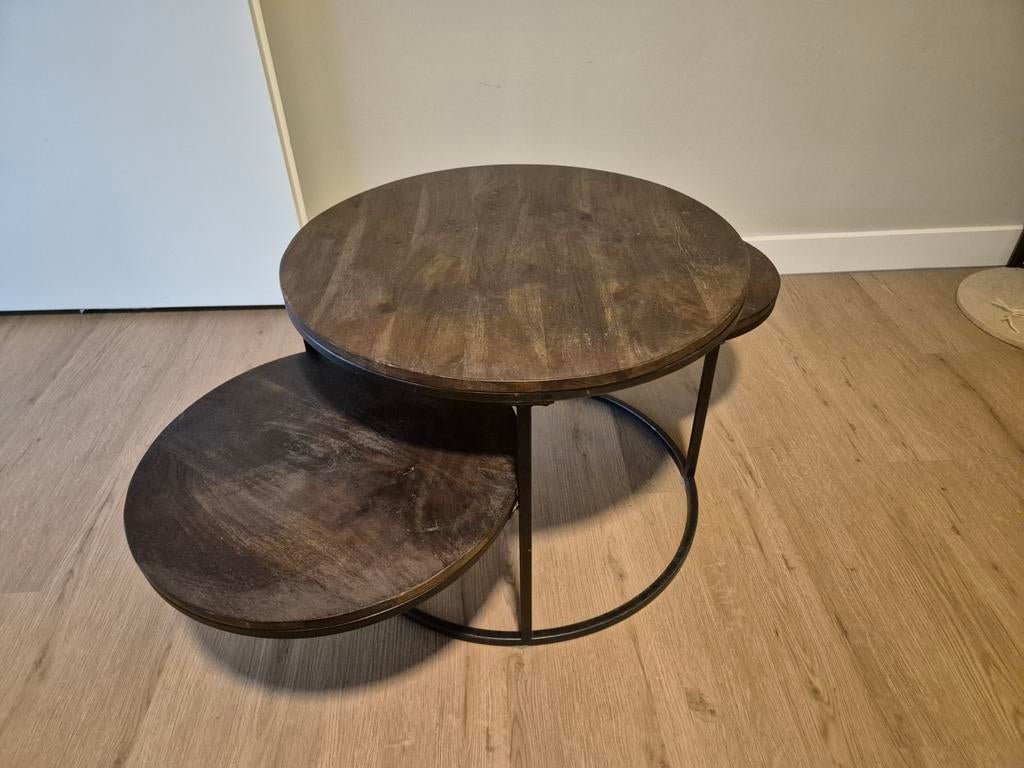 Salontafel set van twee ronde tafels aan 1 frame, Huis en Inrichting, 50 tot 100 cm, Rond, Metaal, Minder dan 50 cm