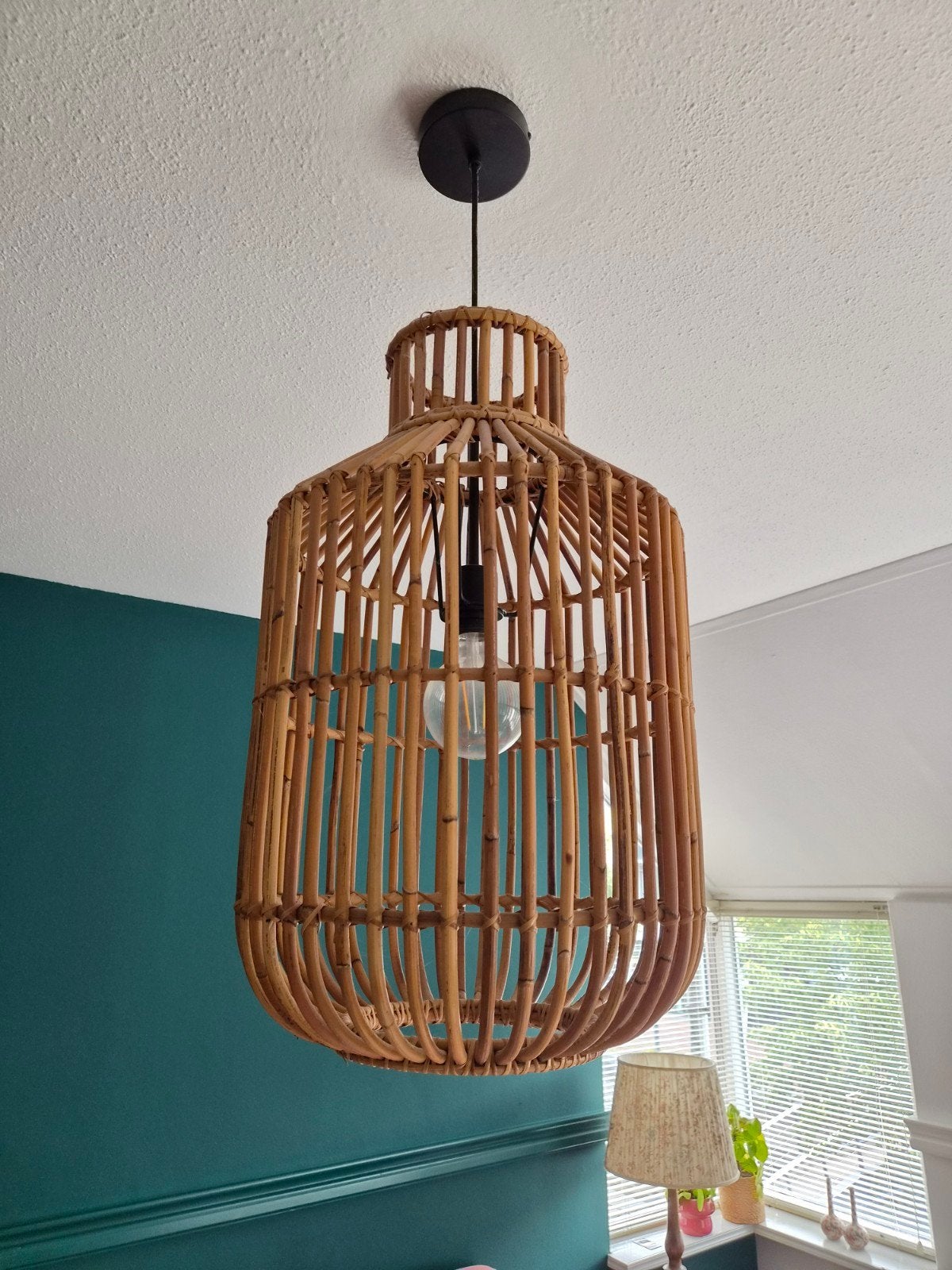 Rotan Hanglamp Karwei - 60cm hoog, Ophalen, Gebruikt, Natuurlijk materiaal, E27 (groot)