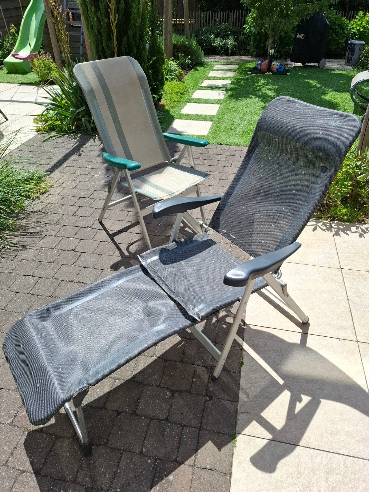 Crespo campingstoelen met voetenbank verstelbaar/inklapbaar, Tuin en Terras, Tuinstoelen, Ophalen, Gebruikt, Aluminium, Verstelbaar
