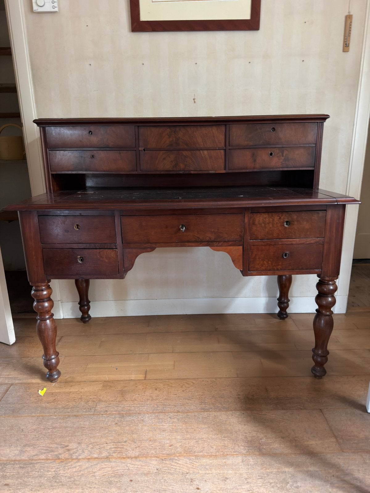 Antiek mahonie bureau / schrijftafel met opzetkast, Ophalen, Zo goed als nieuw