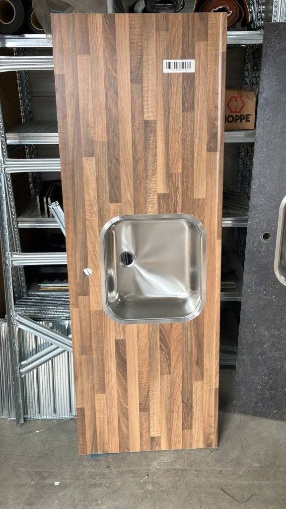Houten aanrechtblad met spoelbak, Huis en Inrichting, Keuken | Keukenelementen, Ophalen, 100 tot 150 cm, Bruin, Nieuw