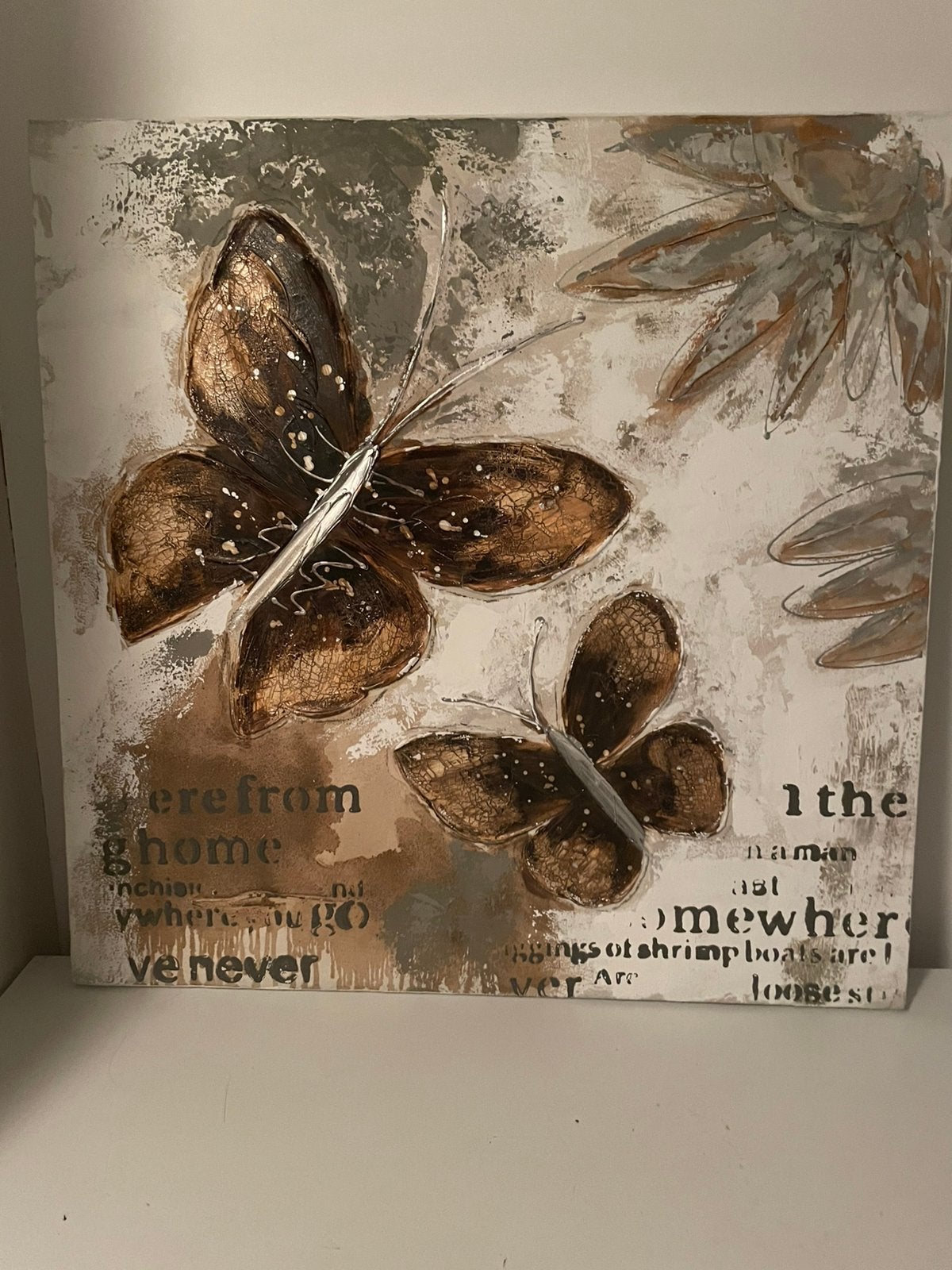 Canvas schilderij in bruin tinten met vlinders, gratis, Huis en Inrichting, Ophalen