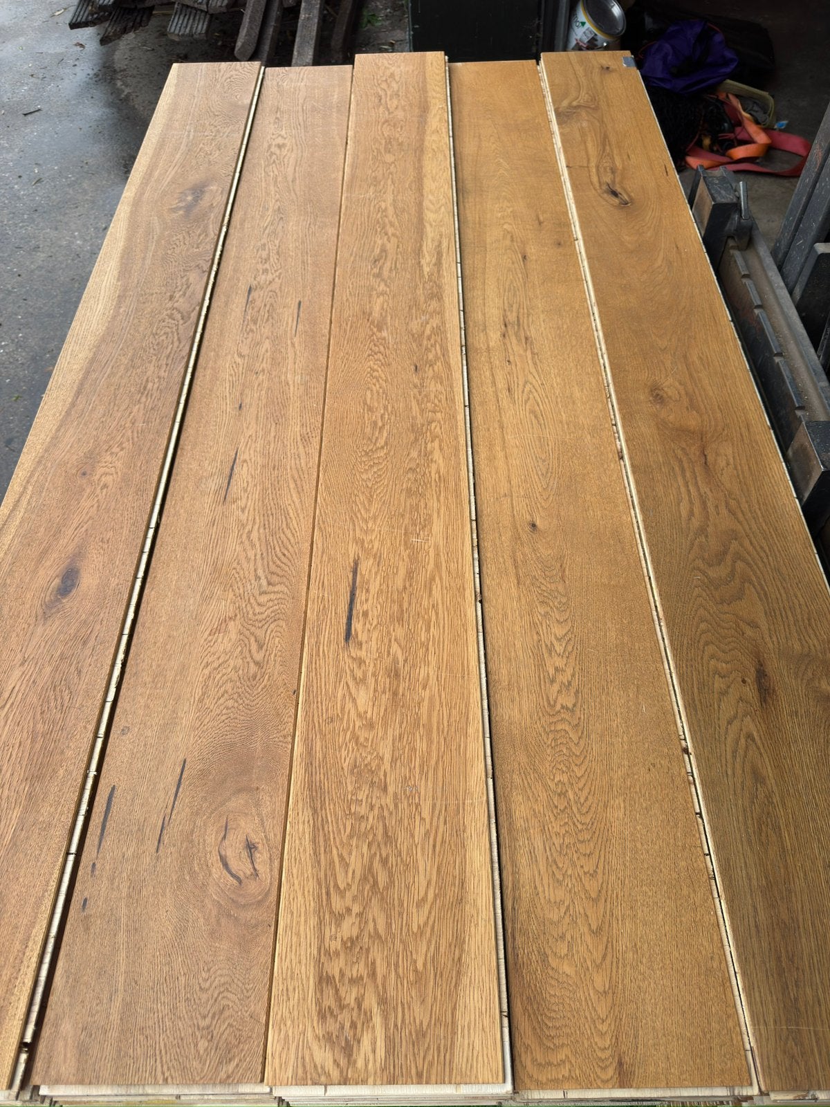 Eiken vloer 45 m2 lamelparket 19 cm breed 1,5 cm dik, Doe-het-zelf en Verbouw, Vloerdelen en Plavuizen, Ophalen, Gebruikt, Vloerdelen of -planken
