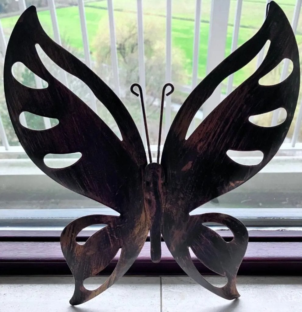 Metalen vlinder decoratie vintage, Metaal, Industrieel, Decoratieobject, Bruin
