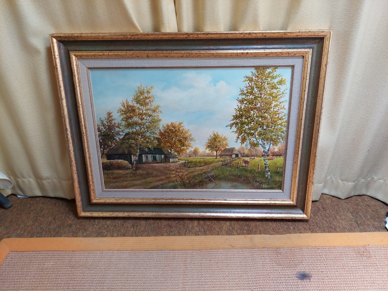Schilderij: Herfstlandschap met boerderijen en water, Antiek en Kunst, Kunst | Schilderijen | Klassiek, Ophalen, Oud hollands