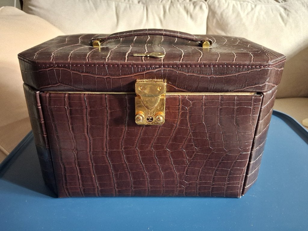 Beautycase van leer, Gebruikt, Bruin, Ophalen of Verzenden, Met slot
