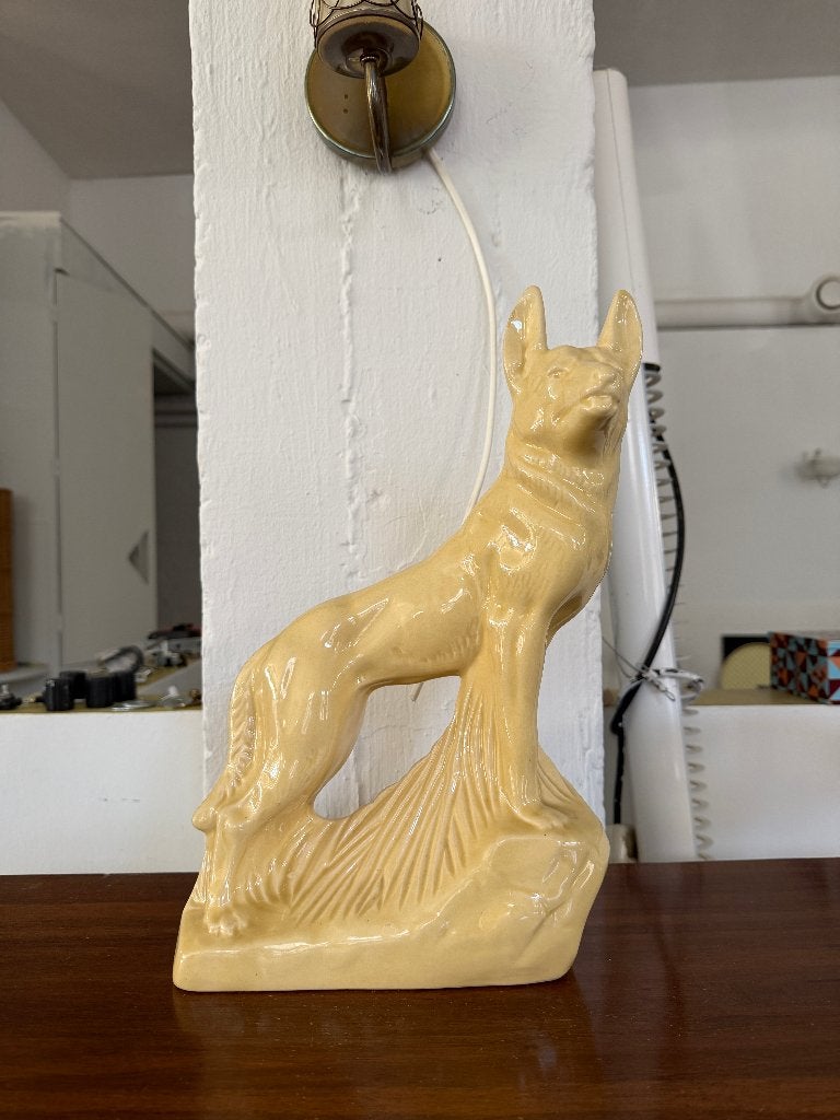 Vintage beeld herdershond, porselein / keramiek, jaren 60, Ophalen of Verzenden, Zo goed als nieuw, Dier