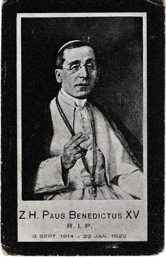 Gedenk blaadje Paus Benedictus XV 1922, Verzamelen, Religie, Ophalen of Verzenden, Gebruikt, Kaart of Prent, Christendom | Katholiek