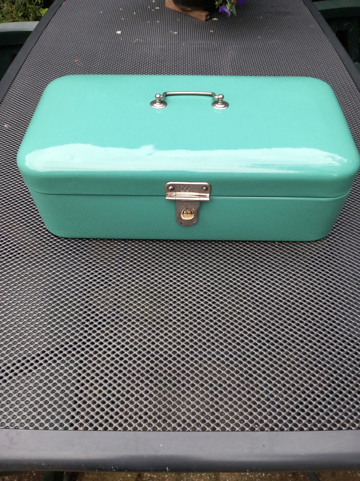 Turquoise blauw emaille broodtrommel, Ophalen of Verzenden