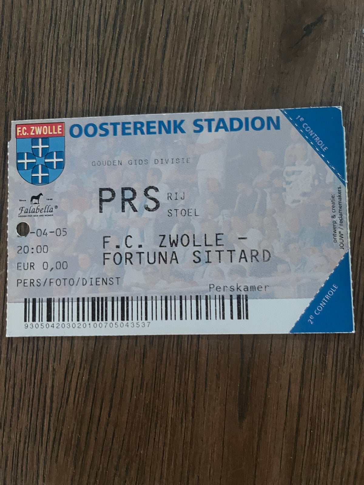 TICKET FC ZWOLLE-FORTUNA SITTARD 04-05, Ophalen of Verzenden, Gebruikt, Overige binnenlandse clubs, Overige typen