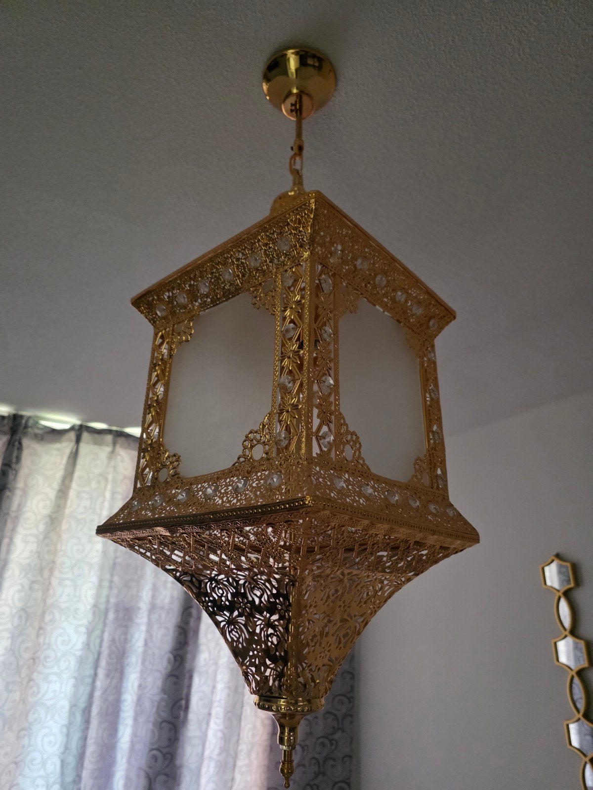 Goudkleurige Plafondlamp met Oosterse Details, Ophalen, Gebruikt, Glas, Oosters, Klassiek, Sfeervol