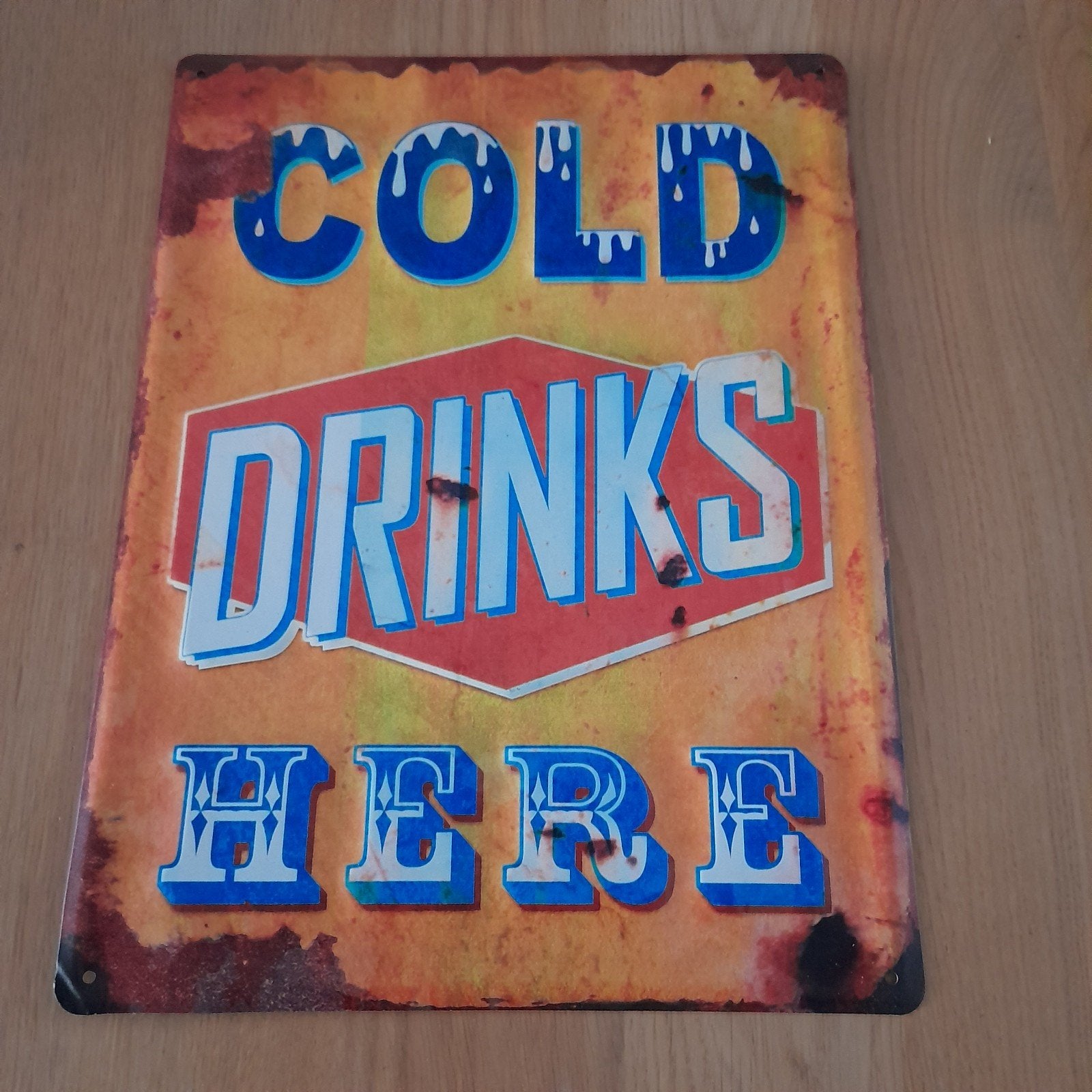 Reclame bord cold drinks here, Tekstbord, Metaal, 30 cm, Nieuw