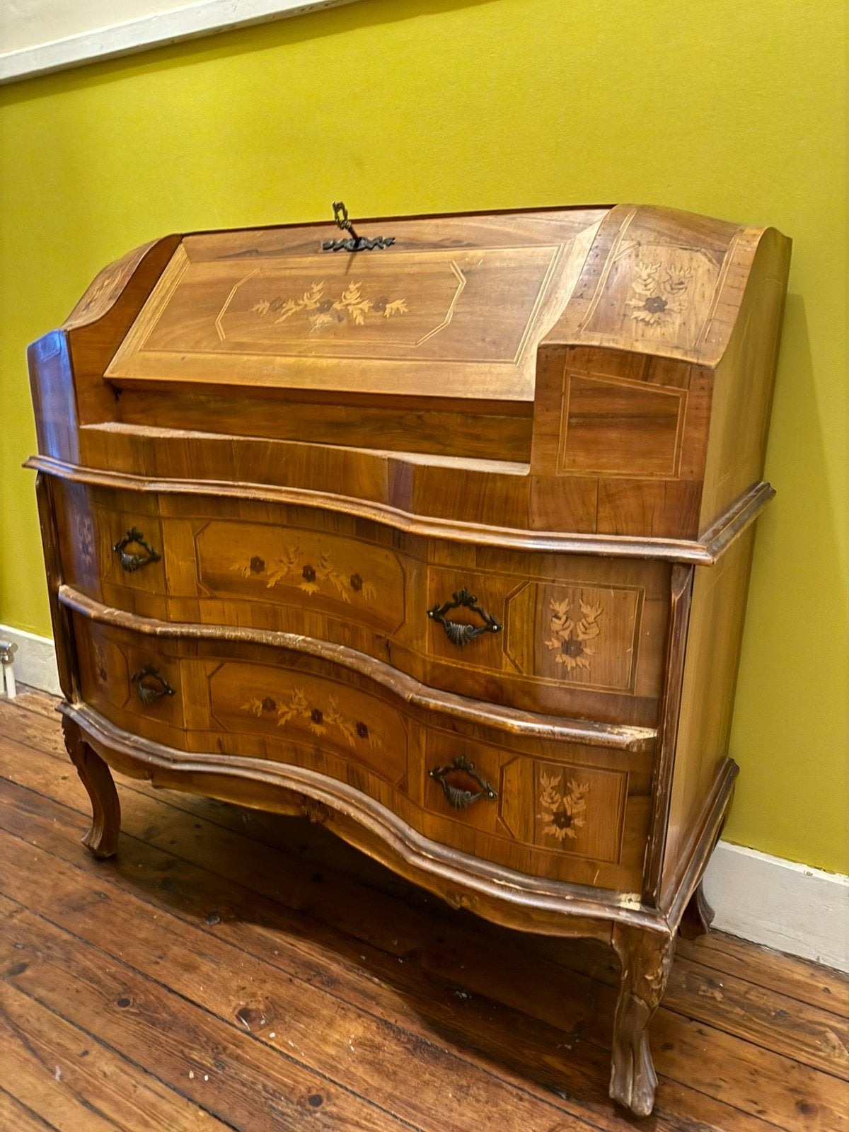 Antieke secretaire klep bureau met inlegwerk, Huis en Inrichting, Ophalen of Verzenden, Zo goed als nieuw