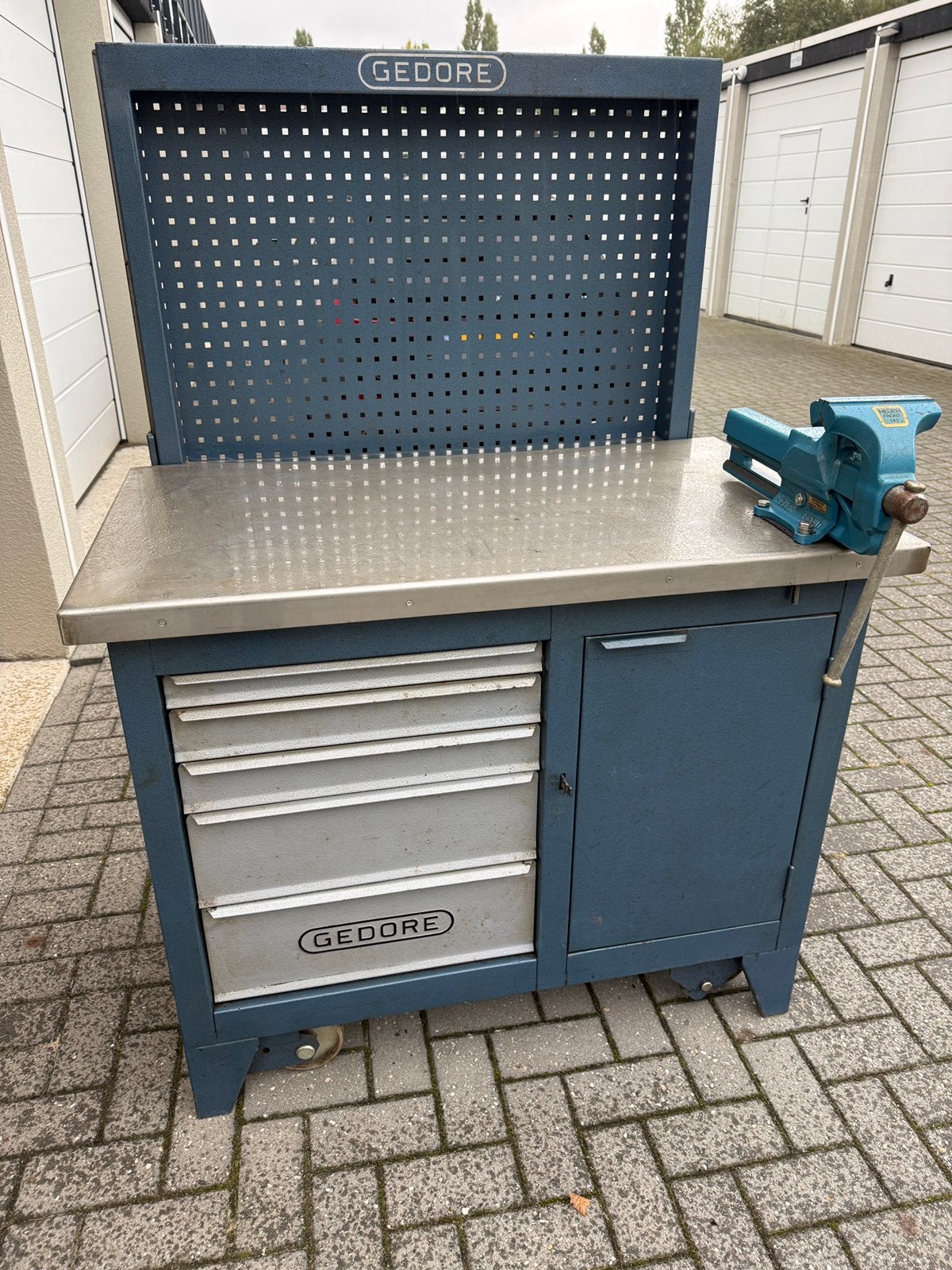 Gedore 1505 verrijdbare werkbank | incl achterwand, Ophalen, Gebruikt, 70 tot 120 cm, Bankschroef