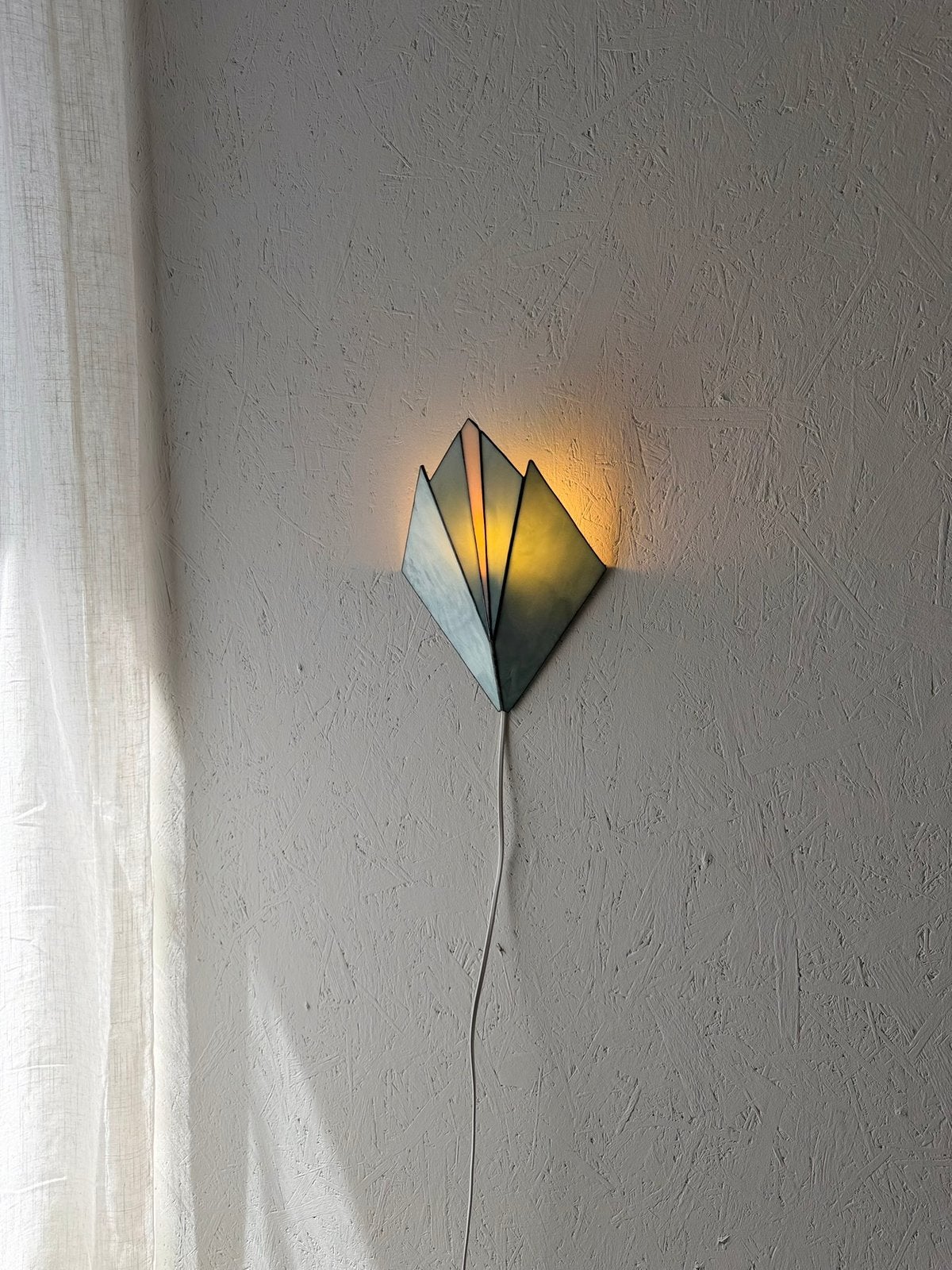 Vintage glas in lood wandlamp uit de jaren 70., Ophalen of Verzenden