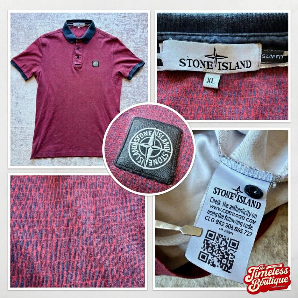 Stone Island Polo shirt XL - Slim Fit bordeaux origineel, Ophalen of Verzenden, Zo goed als nieuw, Maat 56/58 (XL), Rood