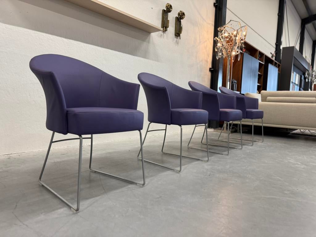 4 Nieuw Montis Floris eetkamerstoel paars leer Design stoel, Overige kleuren, Nieuw, Leer, Ophalen of Verzenden