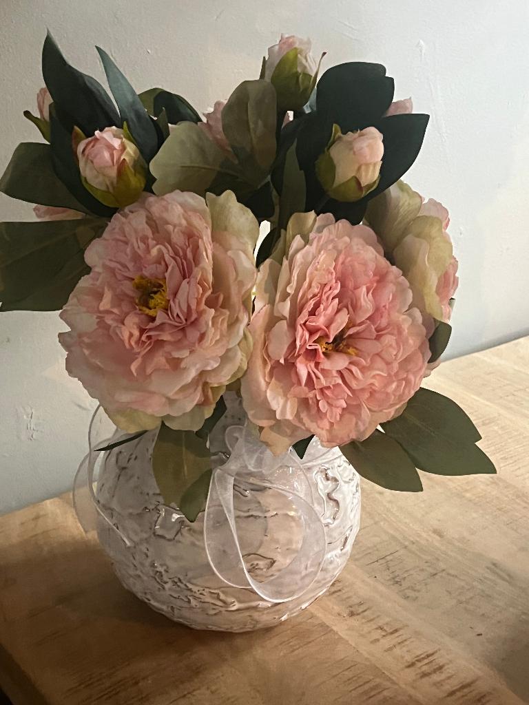 kunstbloemen inc vaas, Roze, 30 cm, Handgemaakt, Nieuw