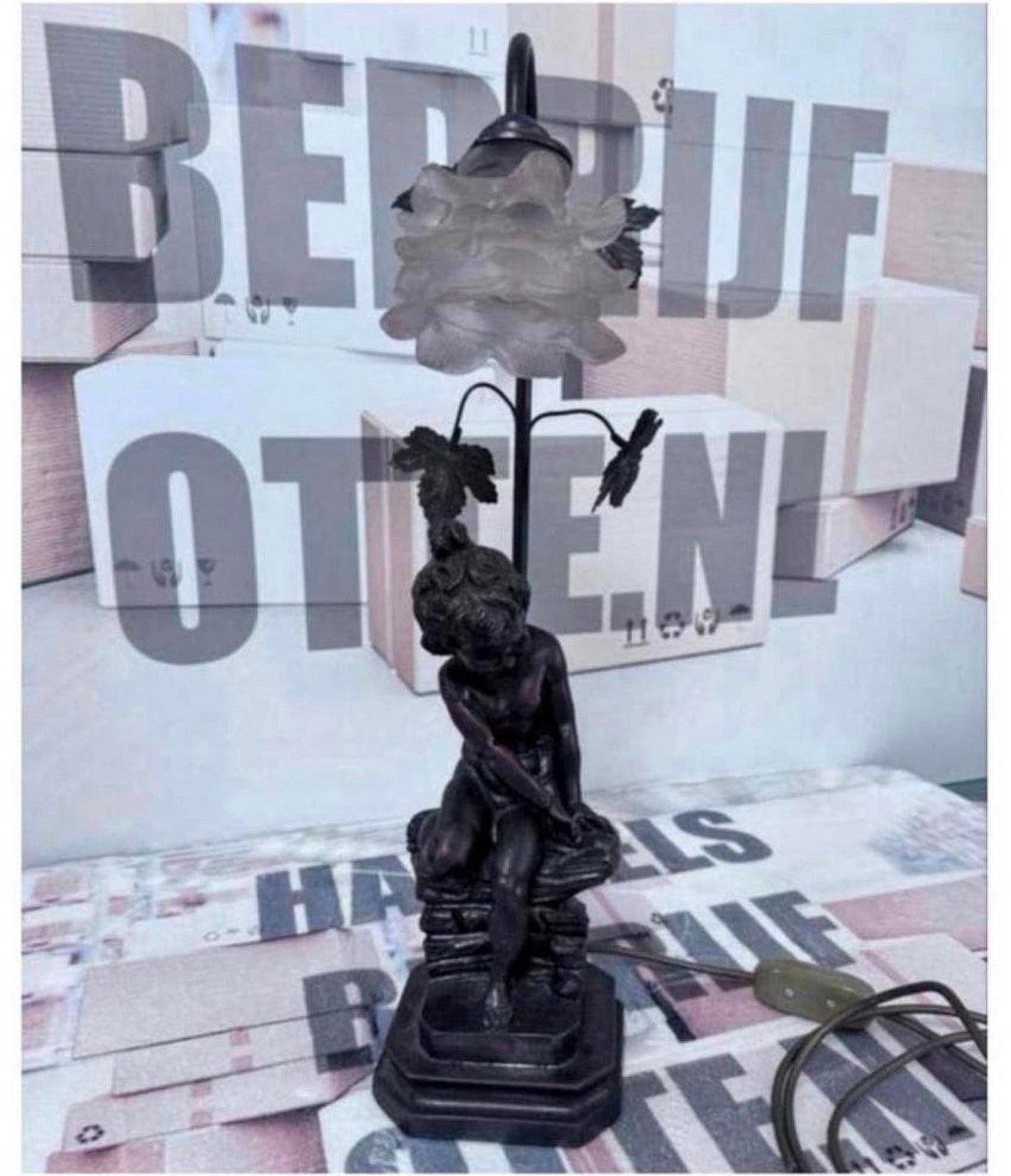 Antieke Franse lamp 1920 moreau barok antiek bronzen effect, Ophalen of Verzenden