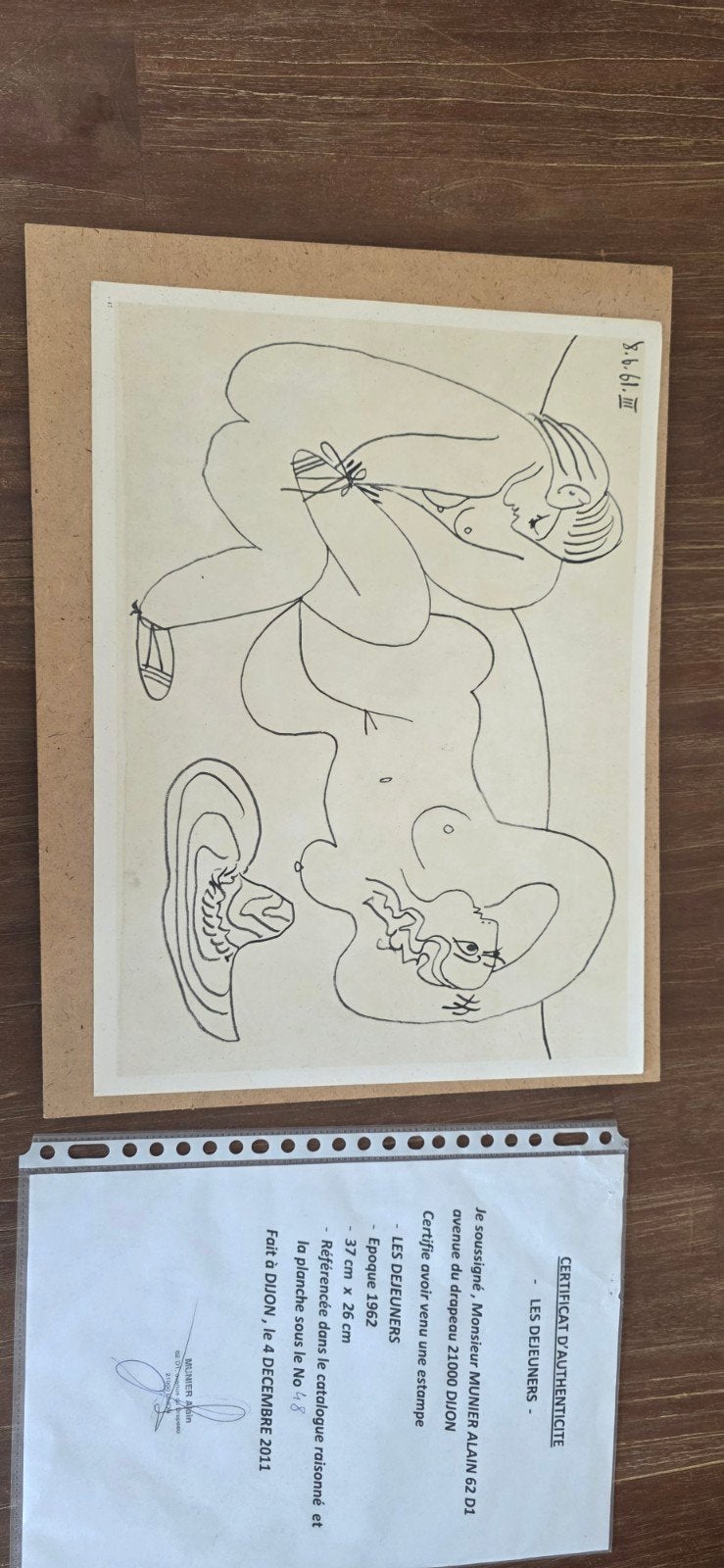 Unieke Picasso Cataloguspagina met certificaat, Dagelijks leven, 1950 - 1999, Overige technieken, Ophalen of Verzenden