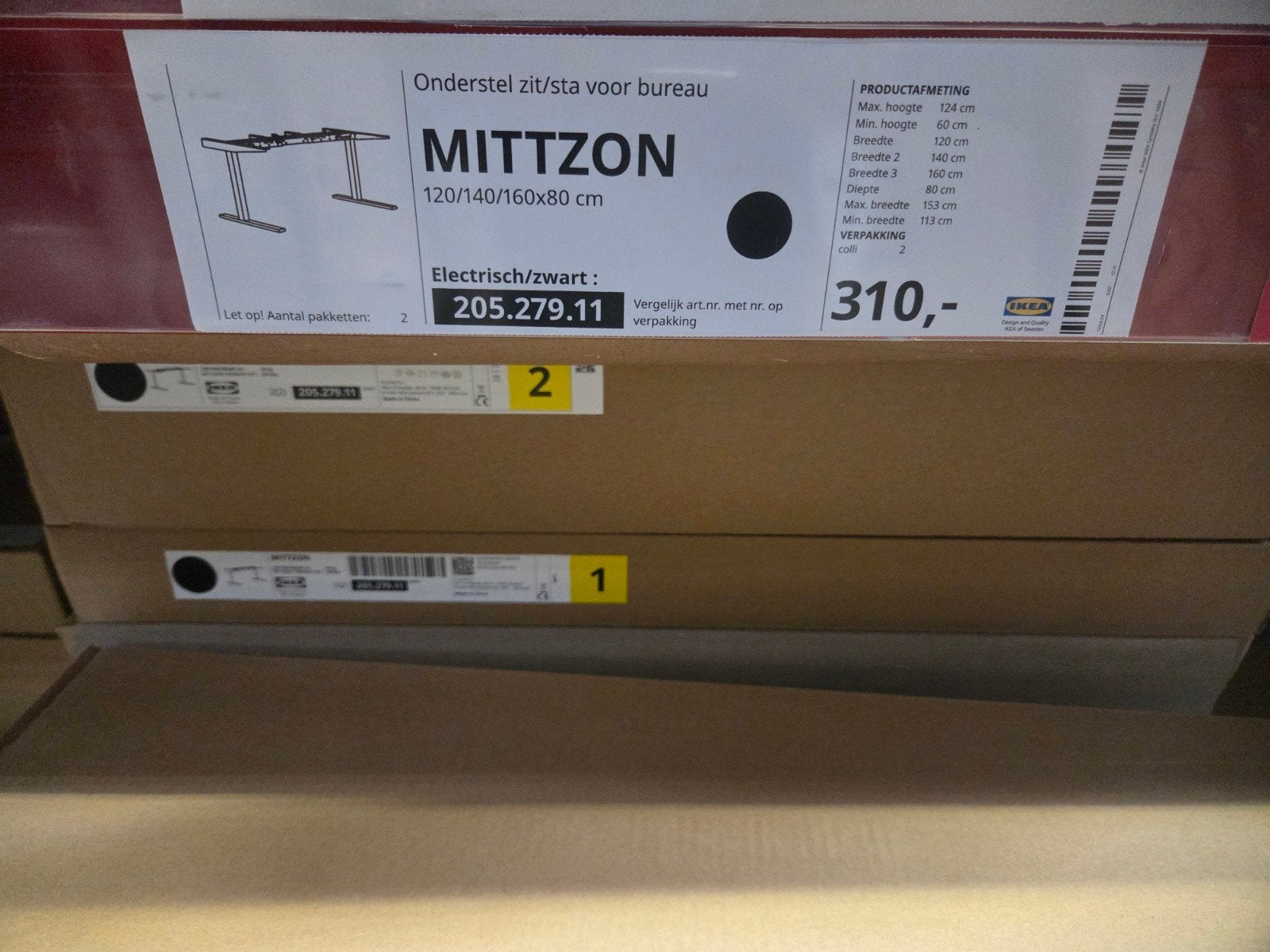 IKEA MITTZON Elektrisch Zit-sta Bureau Onderstel Zwart, Ophalen, Nieuw, IKEA, Elektrisch