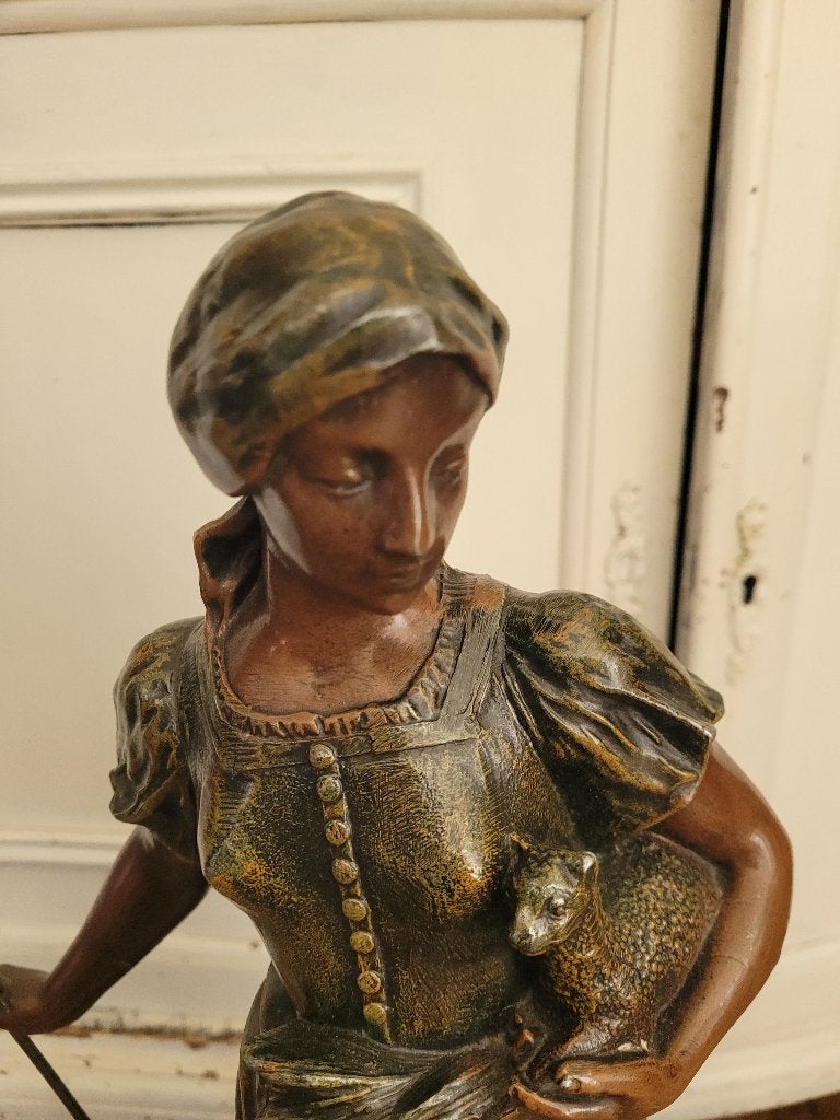 Zeer oud bronzen beeld 60 cm A. Cailet, Beeld, Gemerkt, 50 - 100 cm, Ophalen of Verzenden