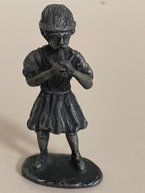 Vintage tinnen beeldje muzikant - fluit speler., Ophalen