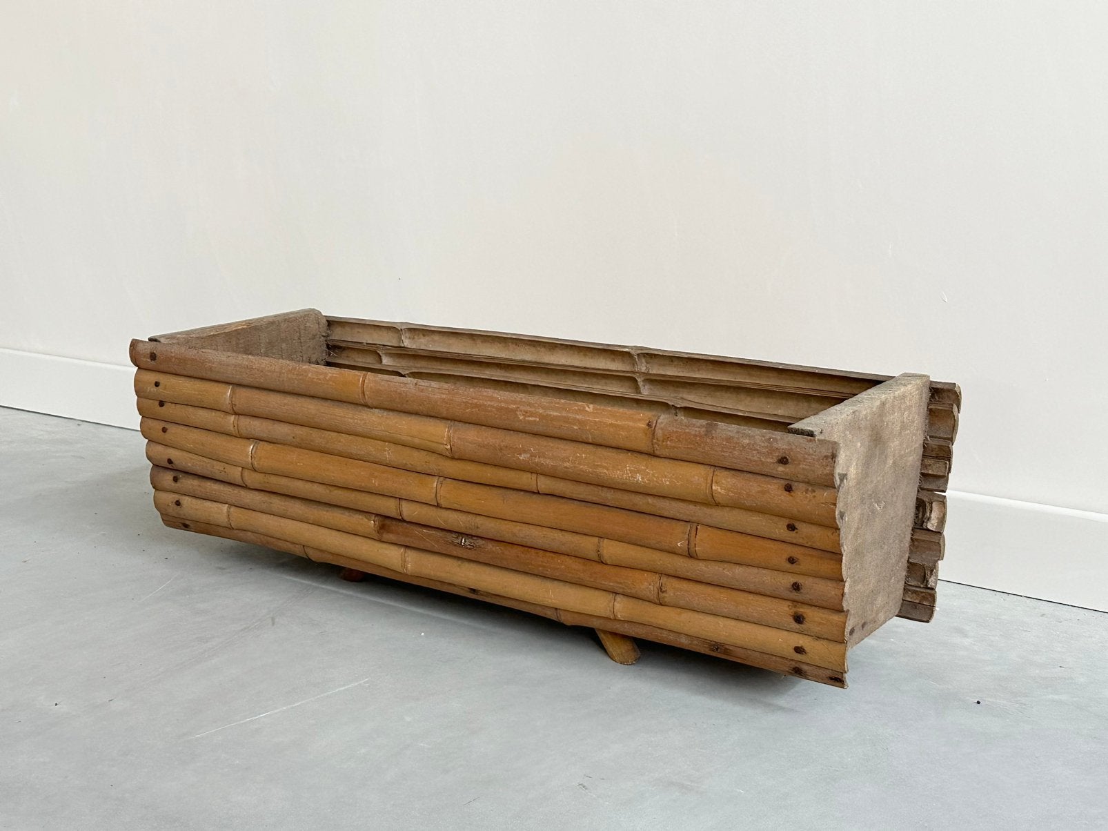 Vintage bamboo bloembak, Ophalen, Zo goed als nieuw, Rond, Minder dan 30 cm