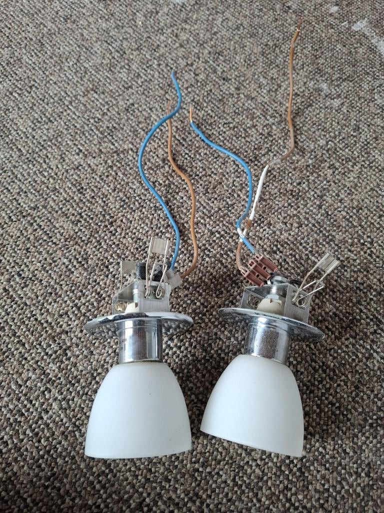 Set van 2 Halogeen Inbouwspots met Wit Glas, Ophalen, Gebruikt, Klassiek, Tijdloos