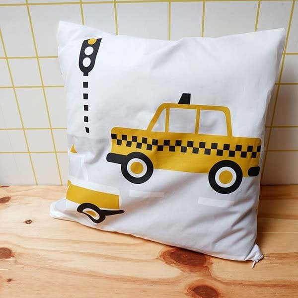Kinderkussen Sierkussen Voertuigen Auto Okergeel ANNIdesign, Info@annidesign.nl, Nieuw, Ophalen of Verzenden, Hans Andreussingel 15 2652 GA Berkel en Rodenrijs