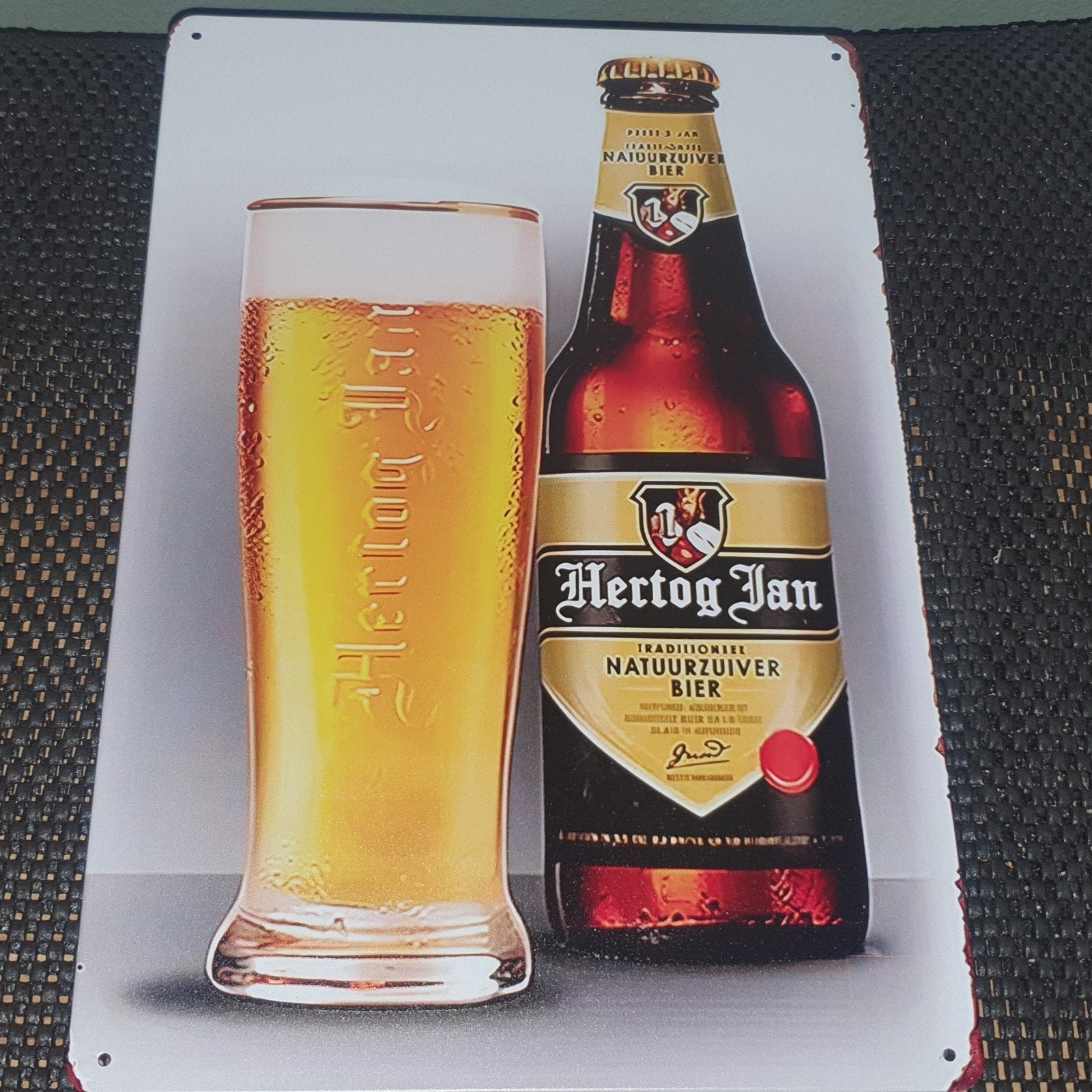 Hertog Jan Reclamebord - Bierfles en Glas - 30x20 cm, Verzamelen, Biermerken, Ophalen of Verzenden, Nieuw, Reclamebord, Plaat of Schild