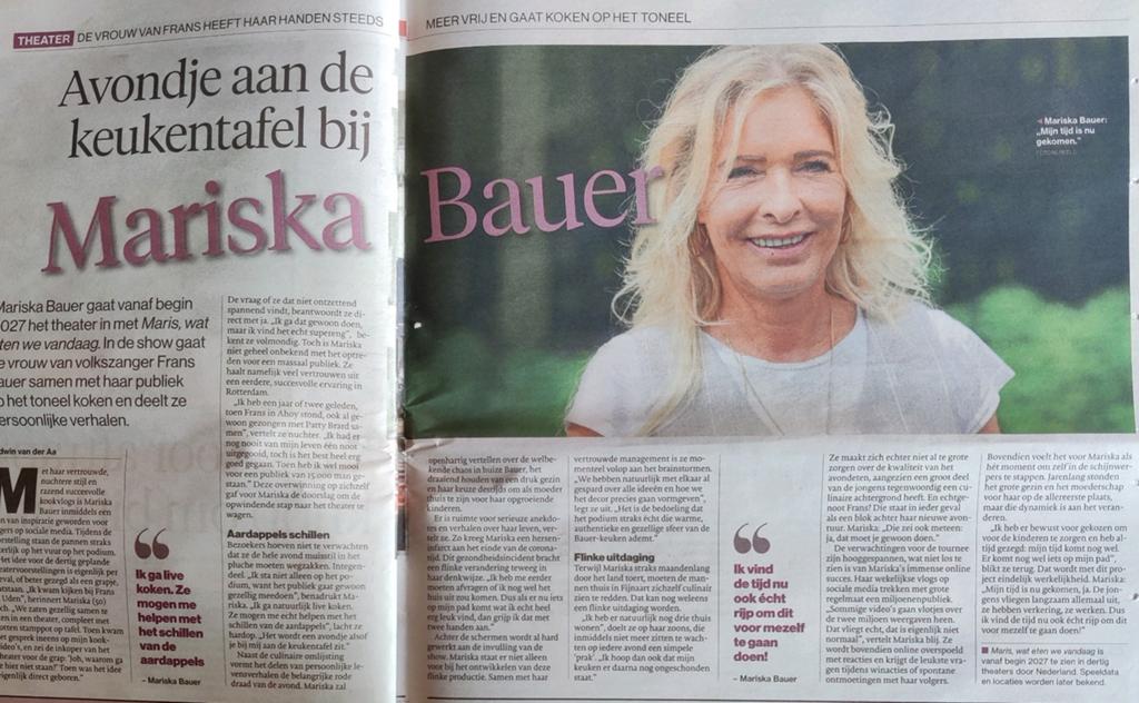 Mariska Bauer krantenartikel krantenknipsel, Ophalen of Verzenden, 1980 tot heden, Nederland, Knipsel(s)
