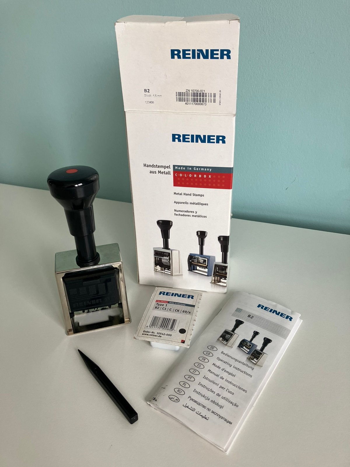 Professionele Reiner B2 Numeroteur Metaal 4.5mm Blok nieuwst, Antiek en Kunst, Ophalen of Verzenden