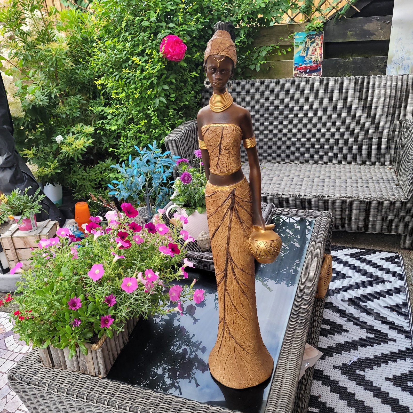 Groot houten beeld van Afrikaanse vrouw, Ophalen, Handgemaakt, 1 meter - 2 meter, Beeld