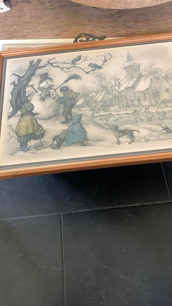 Anton Pieck Wintertafereel - Ingelijste Tekening, Ophalen of Verzenden