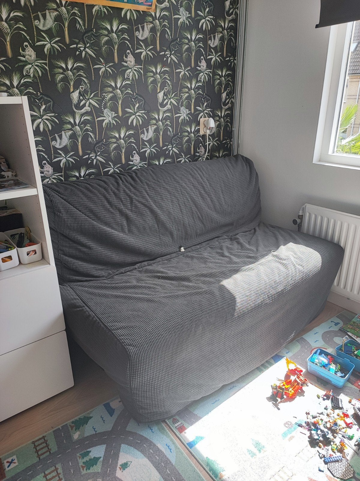 IKEA LYCKSELE MURBO 2-zits slaapbank, Knisa lichtgrijs, Ophalen, Gebruikt, Tweepersoons, 75 tot 100 cm