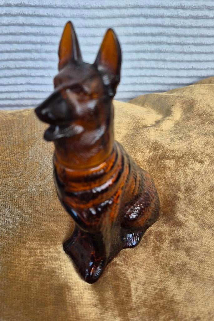Avon parfumflesje herdershond, vintage glazen flacon '70, Ophalen of Verzenden, Gebruikt, Parfumfles