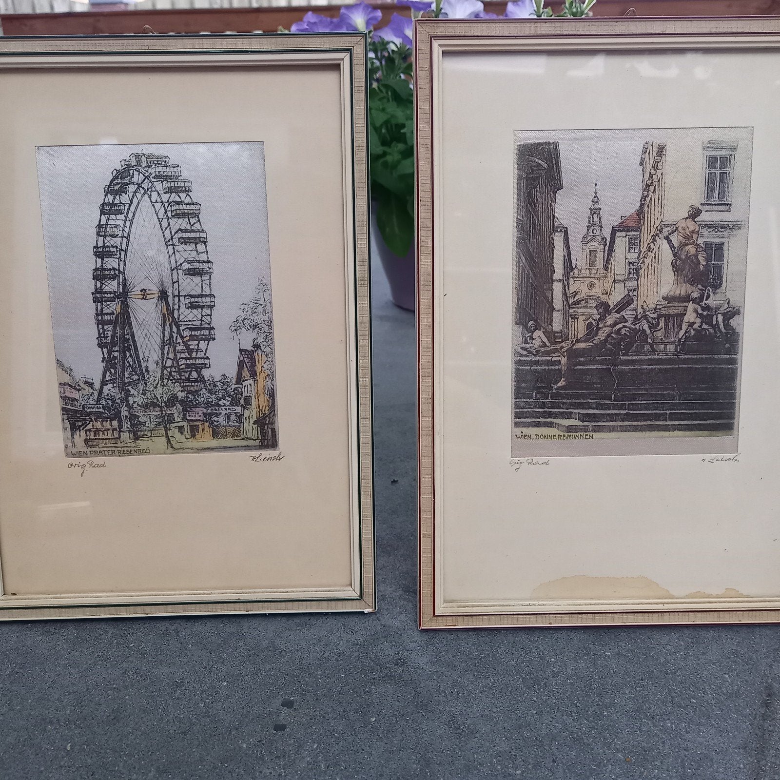 Vintage door Hans Leisch gesigneerde ets op zijde ca1950Wien, Antiek en Kunst, Ophalen of Verzenden
