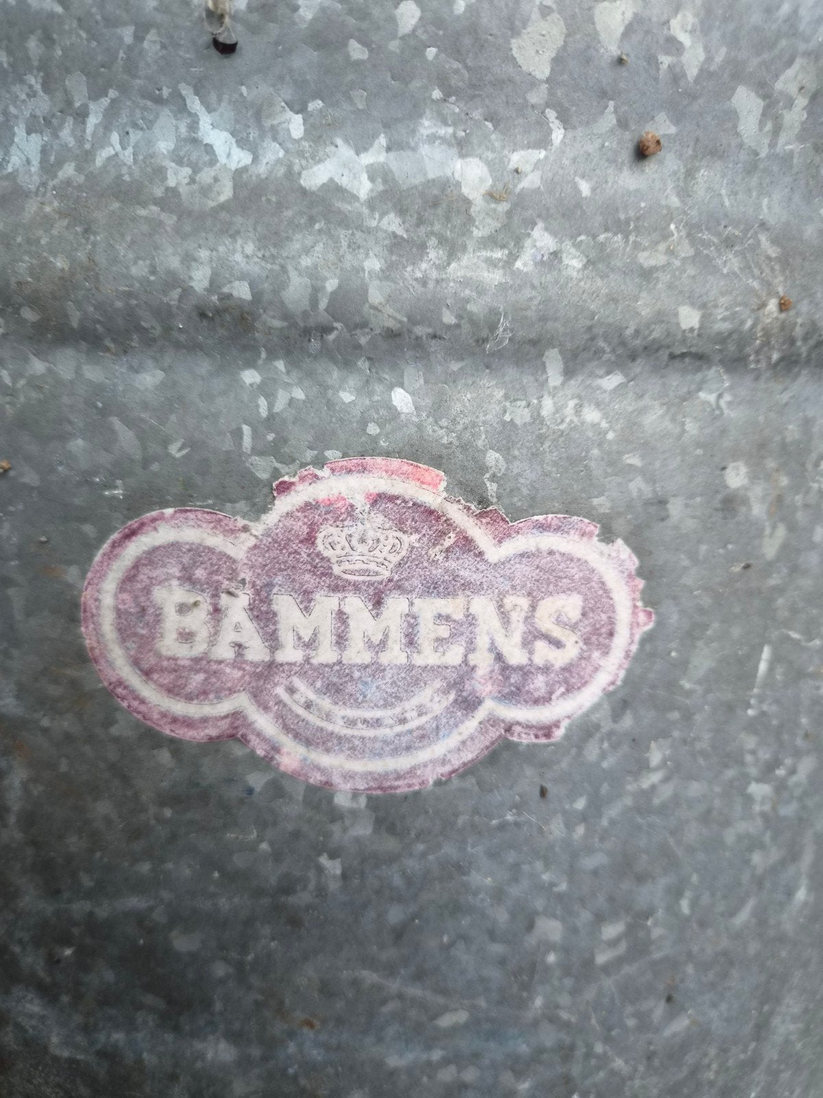 Vintage Zinken Emmer met 'Bammens' Label, Ophalen