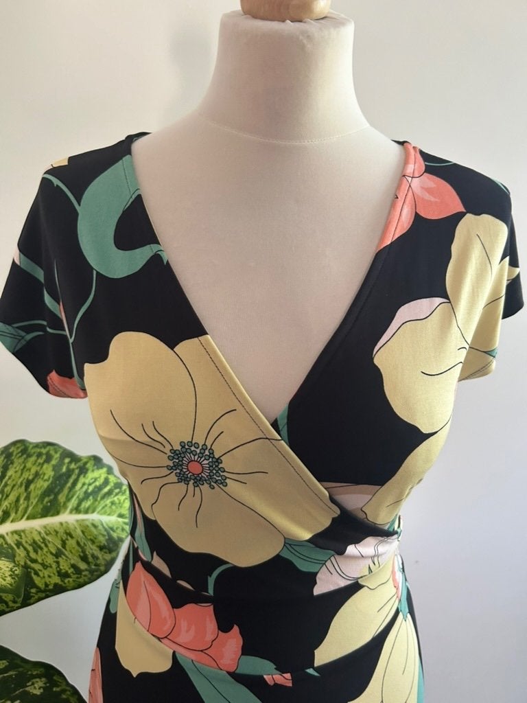 King Louie maat L pastel maxi zomer jurk 3343, Zwart, Maat 42/44 (L), Ophalen of Verzenden, Zo goed als nieuw