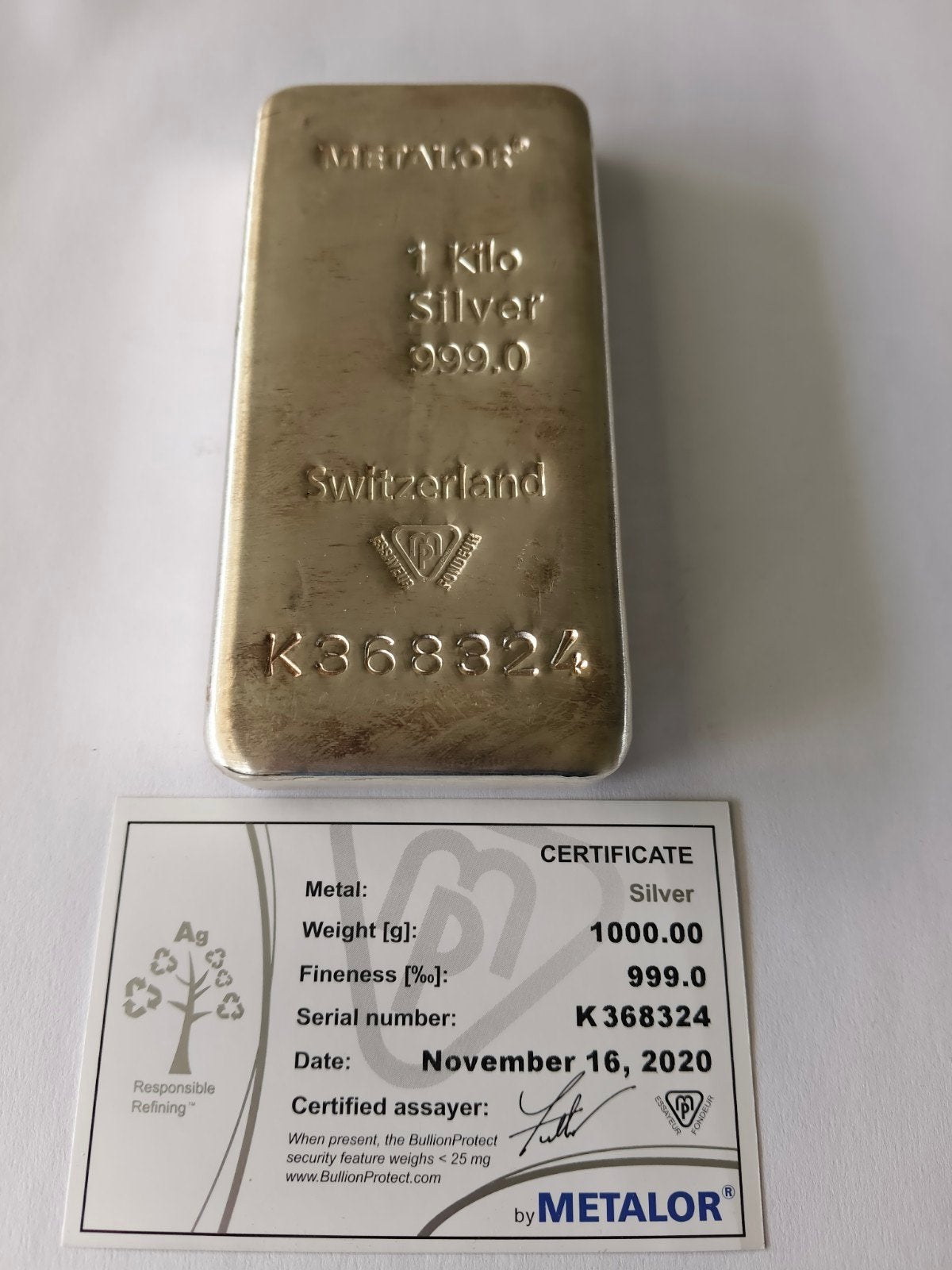 Metalor Zilverbaar 1 Kilo - 999.0 Fijnheid, Ophalen