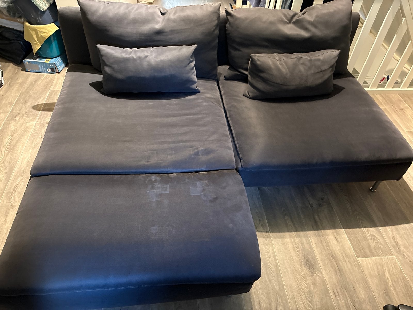 Taupe kleurige bank met chaise longue, Huis en Inrichting, Ophalen, Gebruikt, 150 tot 200 cm, Tweepersoons
